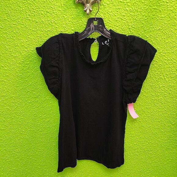 LOFT Black Ruffled Mandarin Collar Blouse - Picture 1 of 3